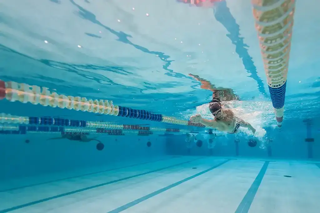 Schwimmer des SVV Plauen ziehen ihre Bahnen im Stadtbad